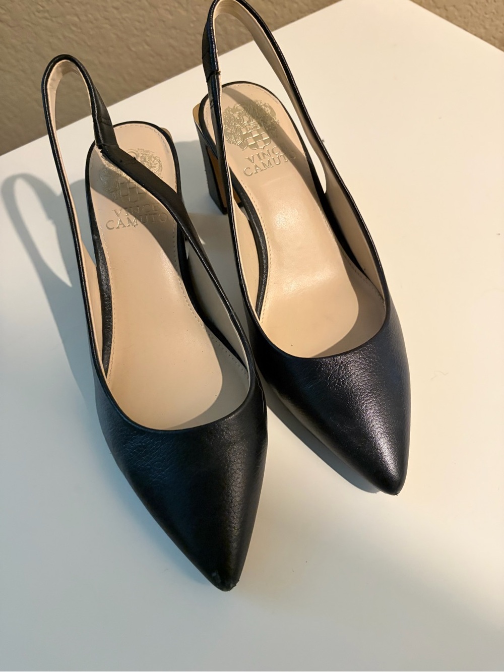 Vince Camuto Hamden Black Pointed-Toe Leather Slingback Heels 7M